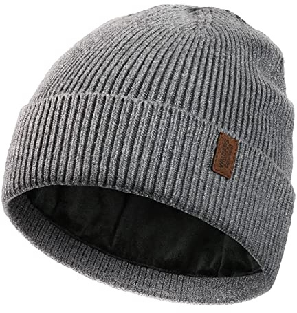 Wmcaps Winter Beanie for Men Women, Fleece Lined Beanie Soft Warm Knit Hat Ski Stocking Cuffed Cap (Grey)