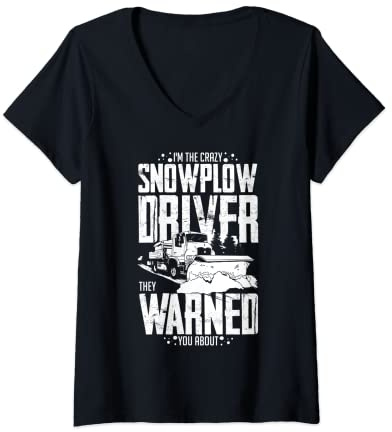 Womens Snow Plow Tractor Machine Truck Shovel Driver Snowplough V-Neck T-Shirt