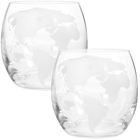 HEMOTON Globe du Monde Verres À Whisky: 2Pcs Carte du Monde Verres À Nouveauté Verres À Boissons Rhum Roches Verrerie pour Whisky Liqueur Et Cocktails 450Ml
