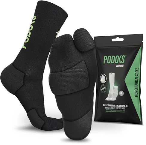 PODOKS® Calcetines Running Hombre y Mujer | Compresión deportiva y almohadillado estratégico | Alivia Fascitis Plantar | Sirve para Padel, Crossfit y más