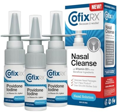 CofixRx Nasal Cleanse Solution Spray, Povidone Iodine with Vitamin D3 & Xylitol, Cleans Nasopharynx, For Cold Allergy Sinus Relief, Laboratory Tested Patented Formula, Fast Acting & Long Lasting, 3 pk