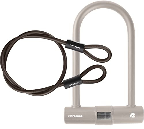 Retrospec Lookout Bike Lock with 14mm Hardened Steel U-Lock & 4ft Security Cable - Anti-Theft Protection for Mountain Bikes & eBikes