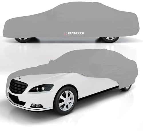 BUSHBOCK® Premium bilskydd inomhus – satin skyddande överdrag tyg – presenning, bilgarage inomhus – 2 färger, 4 storlekar (silvergrå, XXL)