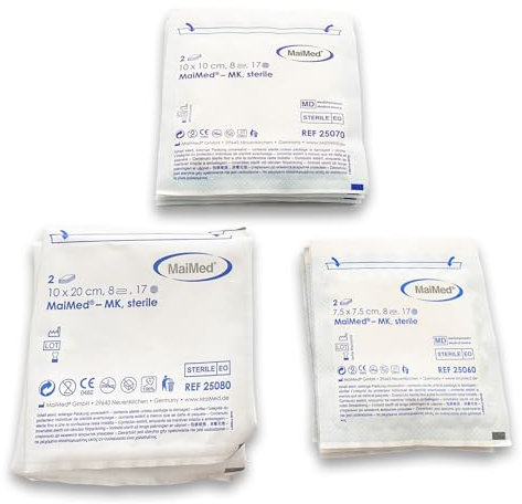 Sterile Mullkompressen-Set - 40 Stück (7.5x7.5 cm, 10x10 cm, 10x20 cm) - Weiche und saugfähige Wundauflagen für Erste Hilfe und medizinische Versorgung