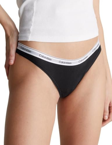 Calvin Klein Damen 5er Pack Strings Thong Low-Rise Baumwolle mit Stretch, Mehrfarbig (Black/Black/Black/Black/Black), L