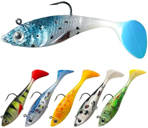 Pristis 6 pcs Jig Head Soft Fishing Lures, Pre-Rigged Paddle Tail Swimbait