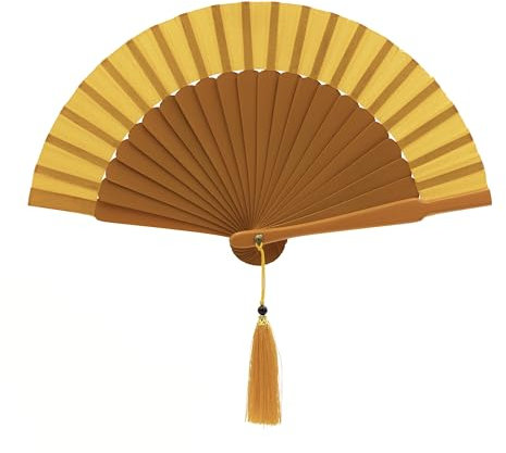 MAPIMANIA - abanicos de Madera y Seda Plegables para Bolso con Funda a Juego Color Naranja, Plegable Abanico pequeño Bolso Pintado a Mano, Mini Ventilador de Mano para Boda
