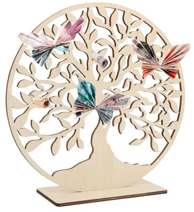 VIDSTW Geldbaum aus Holz Geldgeschenk Hochzeit, Hölzerne Hochzeit Geschenk, Geldbaum aus Holz Dekoration, Gravur Lebensbaum Deko, Lebensbaum Holz für Geburtstag Hochzeit Männer Frauen Brautpaar