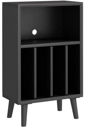 LYXWGRZD Audio Rack HiFi Regal aus Massivholz, Phonoschrank mit hoher Kapazität, Audio-Rack mit vertikaler Lagerung, Record Player Stand mit Loch auf der Rückseite, stabile Tragfähigkeit(Nero)