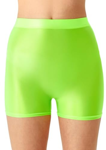 Women's Shiny Yoga Shorts, High Waist Nylon Seamless Cycling Shorts, High Stretchy Silky Biker Hot Pants Bottoms, Slim Fit Glossy Running Shorts for Sports Workout Fitness Dance Pilates Rave Dance