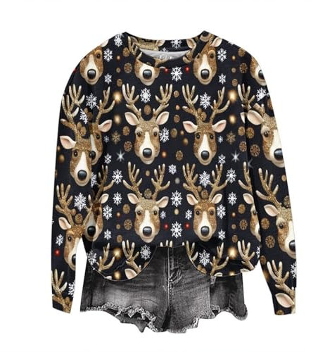 Ugly Christmas Sweater,Weihnachtspullover Gaming,Oberteil Damen Weihnachten,weihnachtspulli große größen,Kleid mit weihnachtsmotiv Damen,Langarmshirt Pullover Sweatshirts,Halloween Shirt Damen