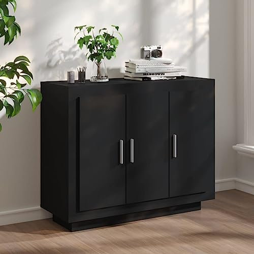 Myheimly Sideboard Kommode Anrichte Schrank Beistellschrank Mehrzweckschrank Standschrank Flurschrank Wohnzimmer 92x35x75cm Holzwerkstoff Schwarz