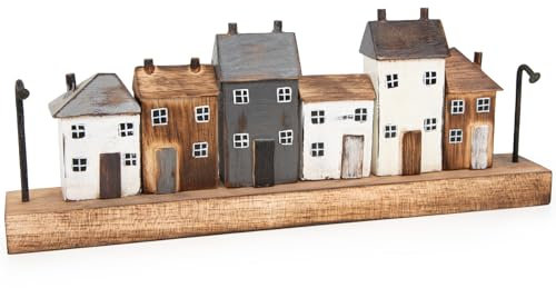 Logbuch-Verlag Strandhäuser Dekoleiste aus Holz Häuserzeile maritim Hafen Deko Figur zum Hinstellen 14 x 36,5 cm
