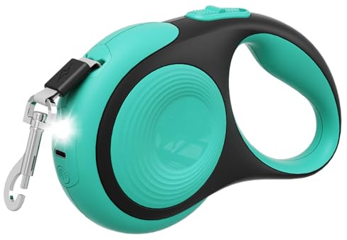 Guinzaglio per Cani Retrattile, 10/16 Piedi Guinzagli Estensibile per Cane 360° con Luce LED e Freno Blocco Una Mano per Cani di Piccola e Media Fino a 30 kg/66 Libbre