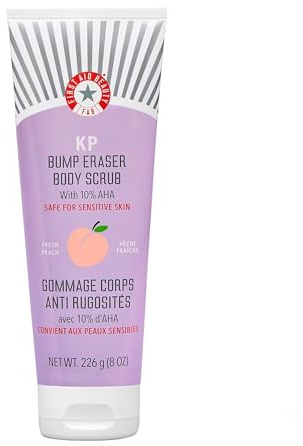 First Aid Beauty - KP Bump Eraser Body Scrub with 10% AHA, Keratosis Pilaris Exfoliator with Glycolic & Lactic acids, Helps Reduce Chicken Skin Bumps, Safe for Sensitive Skin, NEW Peach Scent (226 g)