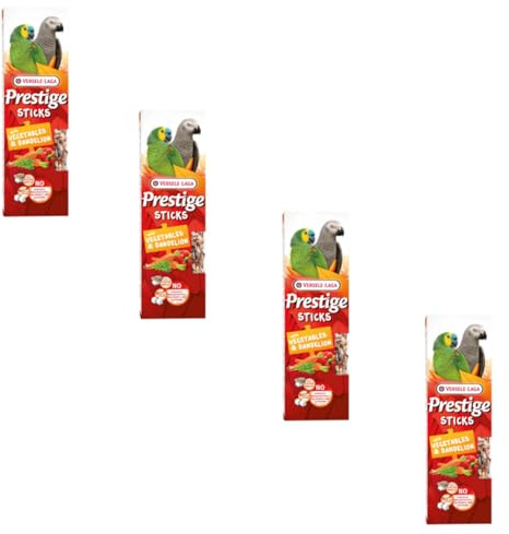 Versele-Laga Prestige Sticks Perroquets avec légumes et pissenlits | Pack de 4 | 4 x 140 g | Snack pour perroquets | sans Sucre ajouté et sans conservateurs synthétiques