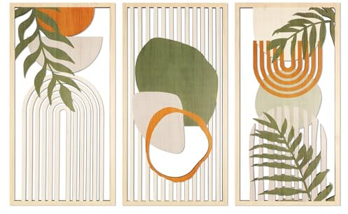 YiYa 3 Stück Holz Boho Wand Deko Wanddeko Holz Vintage Deko Minimalistische Wandkunst für Wohnzimmer Bauernhaus Wohnzimmer Kinderzimmer（Grün）