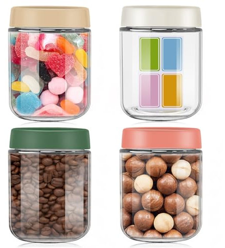 Bukuhlio 4 PCS Bocaux de Conservation avec Couvercles, Bocaux pour Avoine d’Une Nuit 500ml avec Couvercle, Bocaux de Conservation Empilables et Anti-Fuites pour Salade/Yaourt/Pudding - Boîtes de