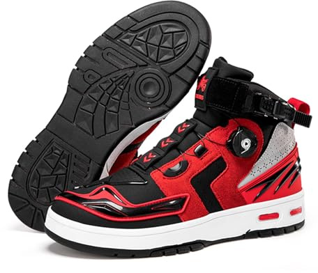Fooceoute Chaussures Moto Homme Vented,Bottes Moto Hommes,Bottes De Moto en Cuir,Bottes de Moto imperméables,antidérapant,Semelle en Caoutchouc,Renfort Talons & Orteils,Convient aux Motards.