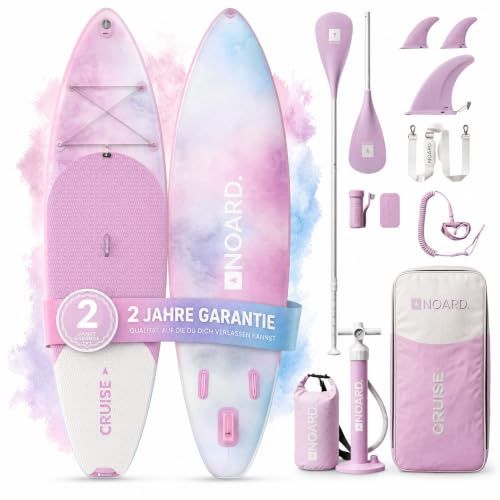 NOARD Planche de stand up paddle gonflable (SUP) - Planche polyvalente de 326 cm pour débutants et confirmés - Charge maximale de 140 kg - Kit complet avec pagaie, pompe, sac à dos, leash - Fleur