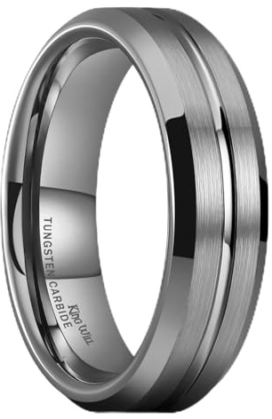 King Will Classico anello da uomo in tungsteno, con scanalatura in argento, nero, oro, blu, marrone, oro rosa, 6 mm, 7 mm, 8 mm, finitura lucida/opaca, vestibilità comoda, W 1/2(65.91mm), Carburo di