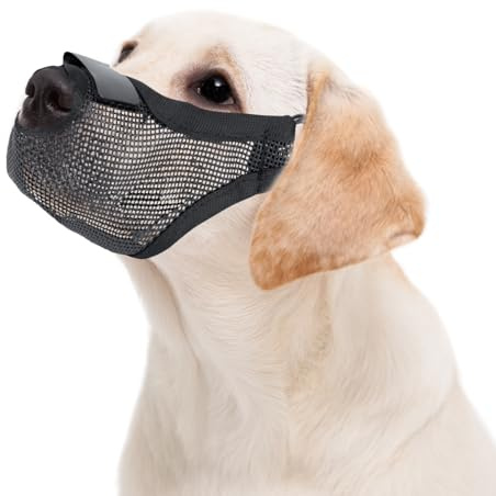 FACHOI Dog Muzzle, Soft Mesh Muzzle for Small Medium Large Dogs for Scavenging Biting Licking and Chewing, Allows to Pant and Drink F6-WGGZT(Black, S)