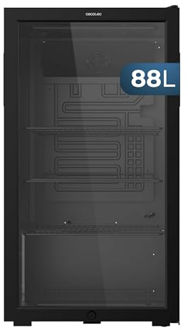 Cecotec Mini Frigorífico con Puerta de Cristal Bolero CoolMarket BC 88 Black, 88 Litros de Capacidad, 44,5 cm de Ancho, 83,3 de Alto, Iluminación LED interior, Temperatura 0ºC a 10ºC