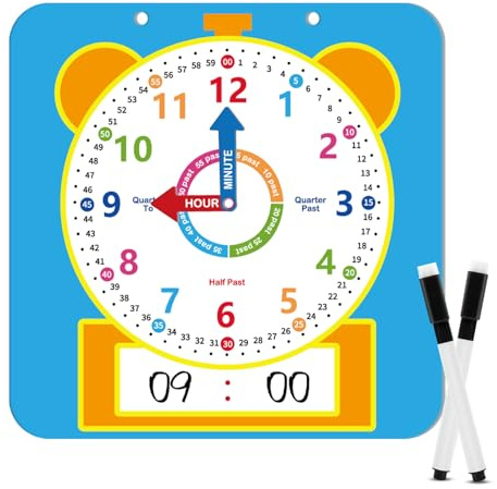 Edumix Magnetic Writable Dry Erase Learning Clock for Kids,Telling Time Teaching Clock with Pen,Analog Demonstration Clocks for Classroom,Homeschool Supplies,Preschool Kindergarten Must Haves