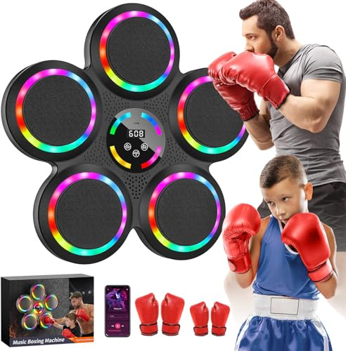Music Boxing Machine, Musical Boxing Machine with LED Lights, 2 Pairs Boxing Gloves, 9 Speeds & Modes, Support Bluetooth, Automatic Counting, Wall Mounted, Smart Music Punch Machine for Adults Kids