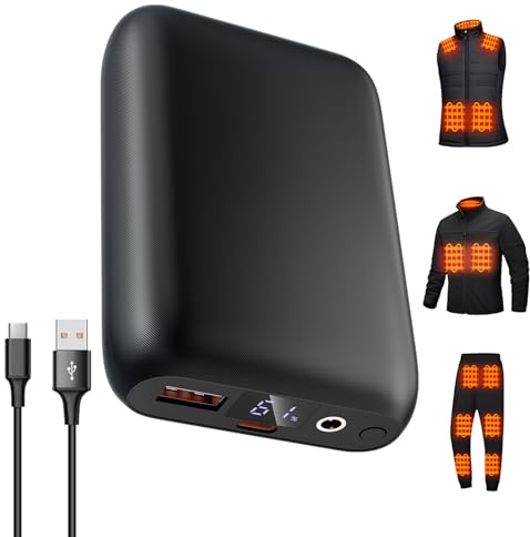 16000mAh Powerbank für beheizbare Weste, Akku-Pack für 7,4V Heizweste mit LED-Anzeige, wiederaufladbare intelligente Ersatzakku-Pack für Beheizte Westen, Jacken und Hosen.