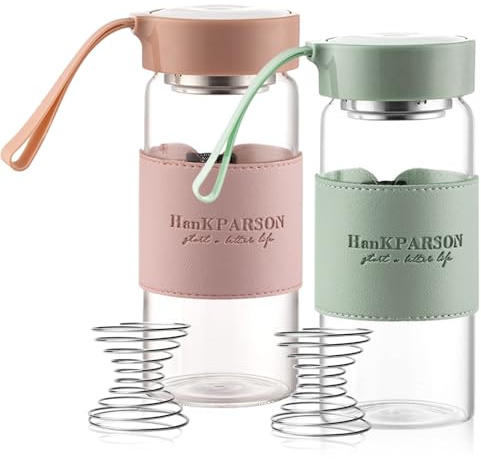 ShakerZ Glas,2 Pièces 48 ML Glas ShakerZ Flasche Shake Becher Avec 2 Boules De Mélange En Acier Inoxydable,Shaker En Verre,Shaker A Protéines En Verre Pour Shakes De Fitness,Protéines(Rose+Vert Clair)