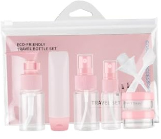BAZEITFLOW Set de Bouteilles de Voyage Recharges Pet pour Lotion Tonique Crème et Vaporisateur Flacons Portables Squeezables et Pots à Crème Rose pour Soins Corporels