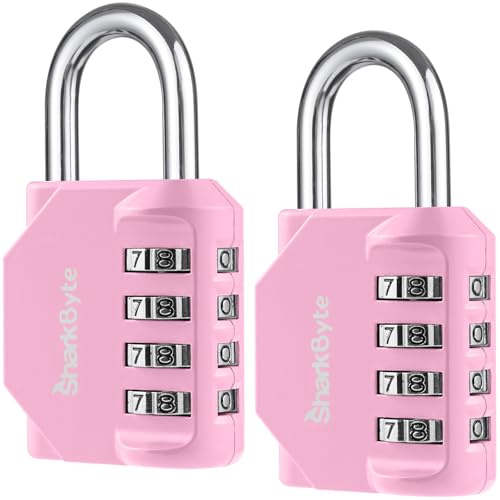 SharkByte Confezione da 2 lucchetti a combinazione resistenti – Serratura esterna resistente alle intemperie a 4 cifre, serratura senza chiave ripristinabile per palestra, scuola, armadietto
