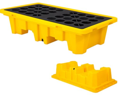 Pallet modulare impilabile di contenimento delle fuoriuscite con tasche di scarico Compatibile con carrello elevatore, ideale per stoccaggio sicuro del barile e soluzioni efficienti di gestione dei