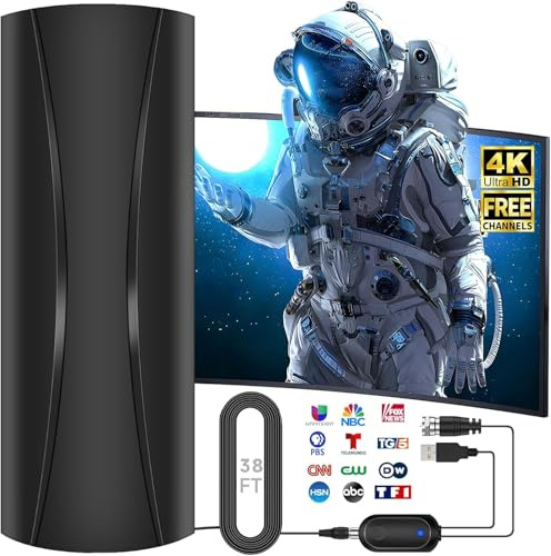 3600+ Miles Range TV Antenna,2026 Digital TV Antenna Indoor Outdoor with Strongest Amplifier, 360°Reception HDTV Antenna for Local Channels for Smart TV and Old TVs-38ft Coax Cable-Support 8K 4K 1080p