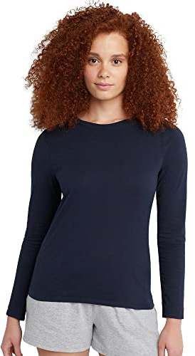 Hanes Women's Originals Long Sleeve Cotton T-Shirt, Lightweight Crewneck Tee, Modern Fit