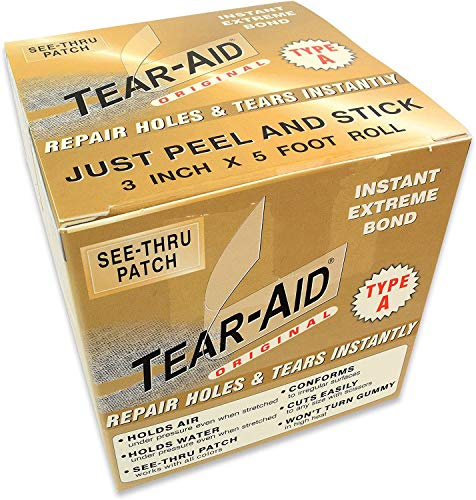 Tear-Aid Fabric Repair Kit, Type A Clear Patch for Canvas, Fiberglass, Leather, Polyester, Nylon & More, 3in x 5ft Roll, Single Pack