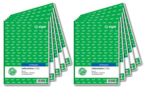 SIGEL LI525/10 Lieferscheine mit Empfangsschein, A5, 2x50 Blatt, 10er Pack, mit Blaupapier, ultrafeiner Mikroperforation