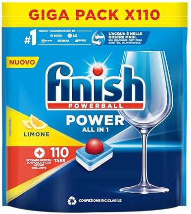 Finish Power All in 1 Pastiglie Lavastoviglie al Limone, 110 Capsule, pastiglie per lavastoviglie Pulizia Efficace ad Ogni Lavaggio