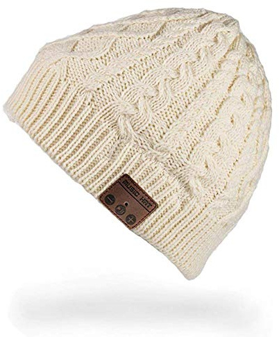 HaetFire Bluetooth Beanie Gorro de Música Sombrero Bluetooth Auriculares de Gorro Tejido Térmico para Invierno, Adecuado para los Deportes al Aire Libre como esquí Corrida Bicicleta (Blanco)