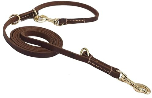 Multi Function 8ft Leather Dog Leash, Genuine Leather Hands Free Leash for Small, Medium and Large Dogs