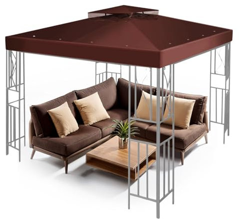 Flexzion Gazebo Cover Replacement Canopy Top 8x8 Ft (2.4m x 2.4m) - Double Tier Top Canopy Cover Replacement with UV30+, Dirt, Water Resistant for Outdoor, Sunshade, Garden, Patio, Pavilion (Brown)