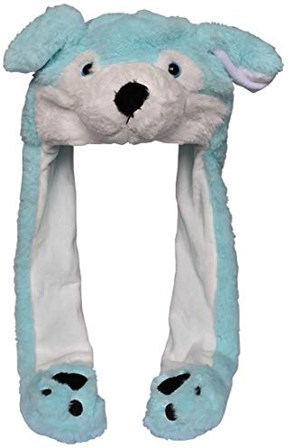 JOYHY Kids Adults Plush Hat Ear Moving Ear Flap Hat With Paw Blue Wolf