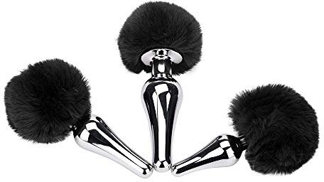 BONDAGERIE® Coda coniglietto nero con plug anale lungo affusolato, taglia S