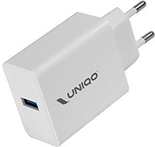 UNIQO Cargador de Pared Quick Charge 3.0 de 18 W, Puerto USB para Carga rápida, hasta un 80% de Carga del Smartphone en 30 min, Enchufe de la UE
