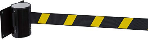Retractable Barrier, Wall Mounted Pull Out Queue Belt, Queuing Safety Tape Cordon (Black/Yellow 2.3m)