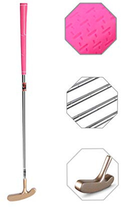 Two Way Junior Golf Putter Stainless Steel Indoor Outdoor Putter Both Left and Right Handed Easily Use (Gold Head+Pink Grip,27 inch)