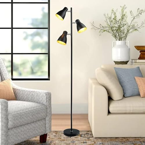 Depuley Lampadaire Sur Pied Salon 3 Têtes Flexibles, Métal Noir, Led de Lecture Moderne Pour Salon, Bureau, Salle d'Étude, Interrupteur, Lumière Chaude, Type d'Ampoule E27