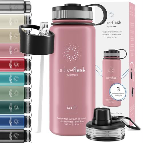 Stainless Steel Water Bottle with Straw & 3 Lids: 1 & 0,5L Leak-Proof BPA-Free Vacuum Insulated ACTIVE FLASK Drinking Bottles Hot Cold: Double Walled Outdoor Drink Thermo Mug Tea Coffee Sport Gym Bike