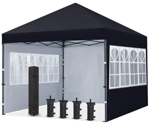 COOSHADE 10X10Ft Pop up Canopy Tent Enclosed Instant Folding Canopy Shelter with Elegant Church Window Outdoor Pavilion Cater Party Wedding BBQ Events Tent(Black)